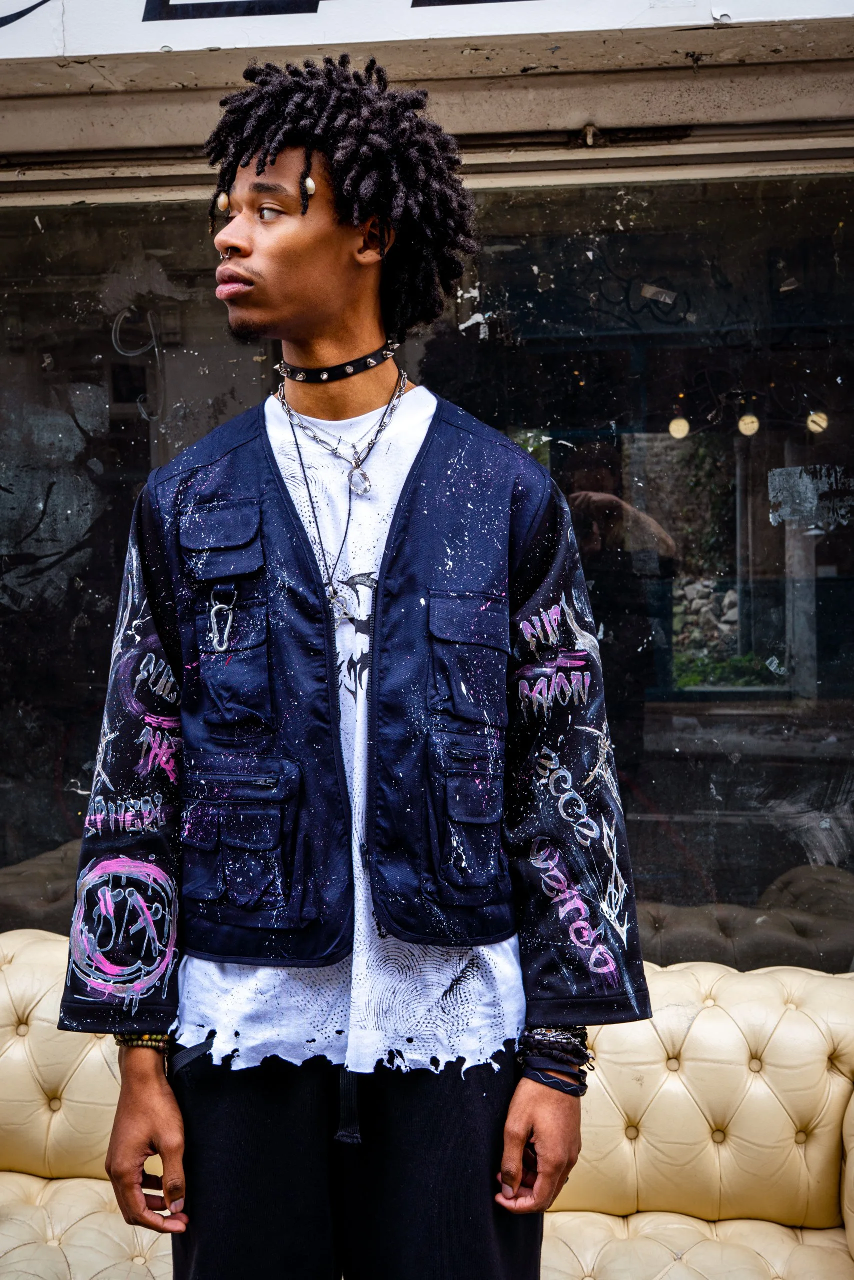 VESTE TACTIQUE BLUE SMILE, Peinture faite main, ecce OPNI