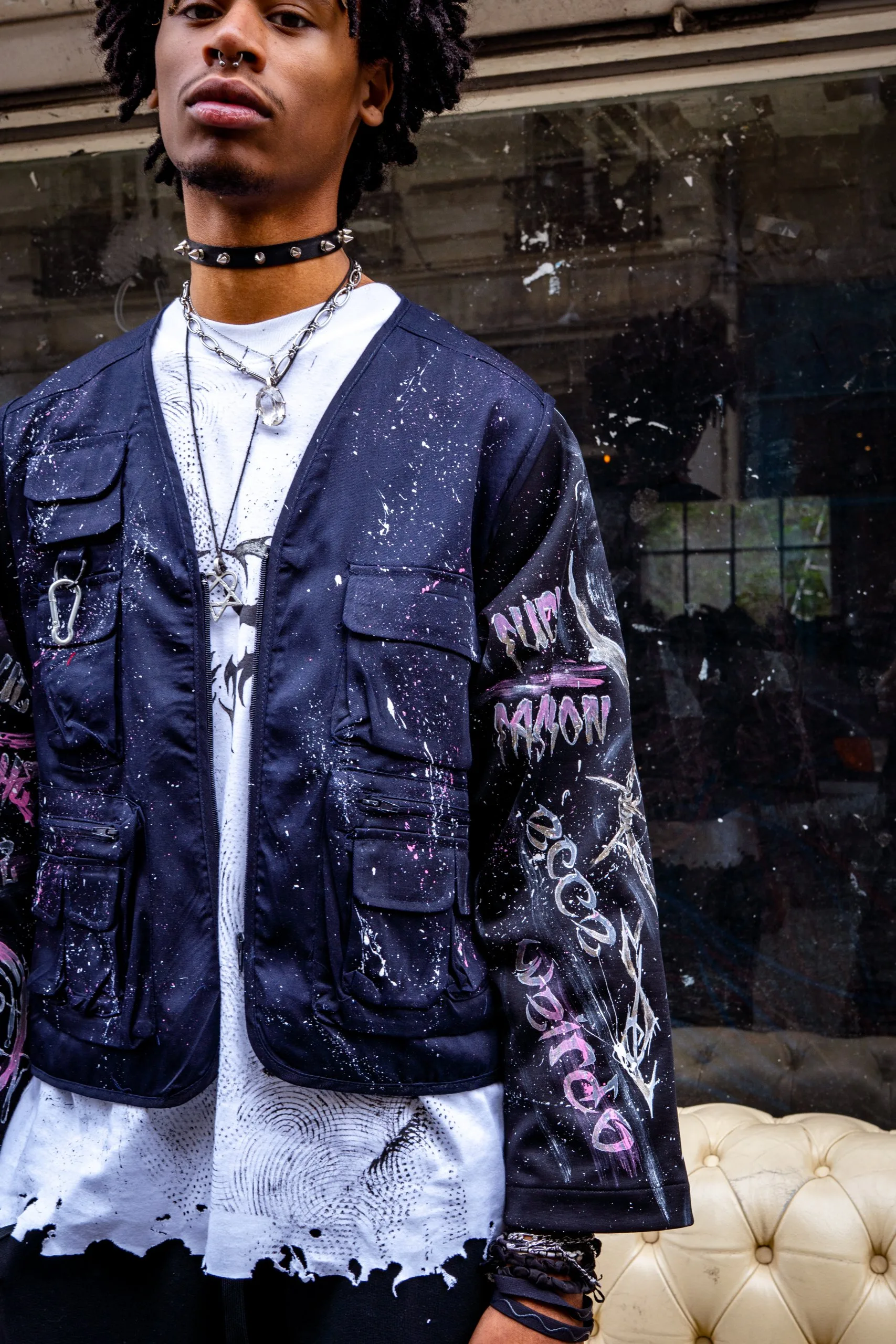 VESTE TACTIQUE BLUE SMILE, Peinture faite main, ecce OPNI