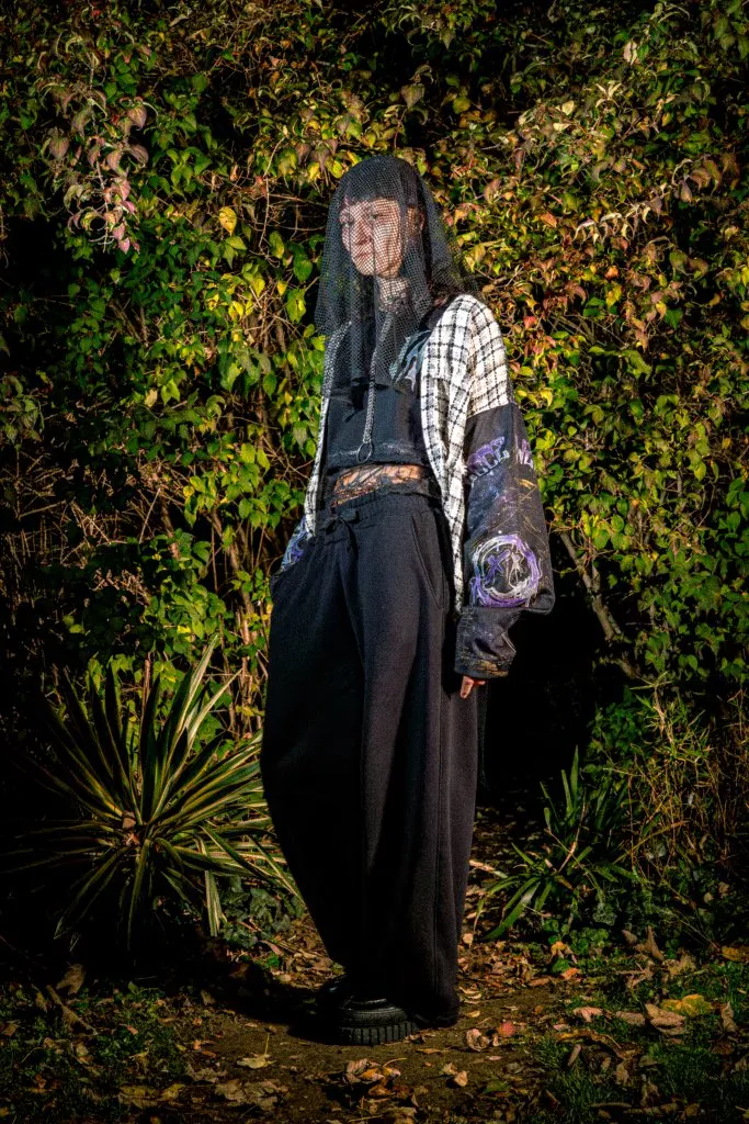 Cardigan WEIRDO CLUB en tweed manches oversize, vêtement unisexe upcyclé ecce OPNI