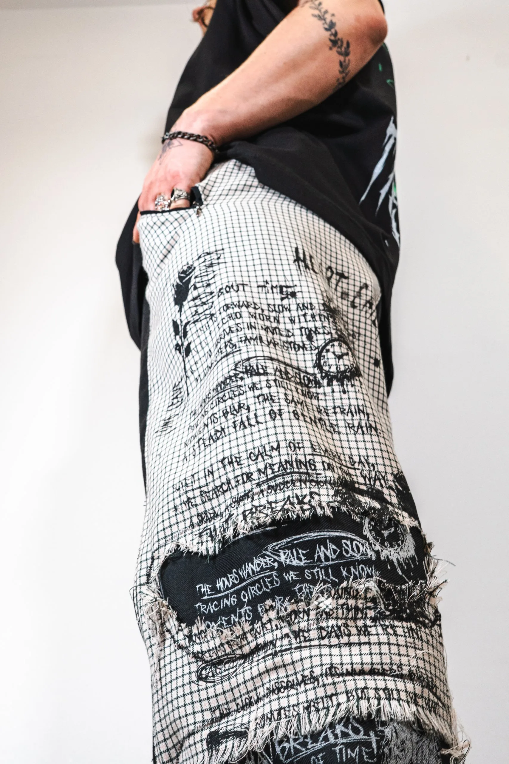 LAYERS PANTS, 100 % laine vierge CARREAUX + 100 % coton pour le tissu UNI NOIR, ecce OPNI